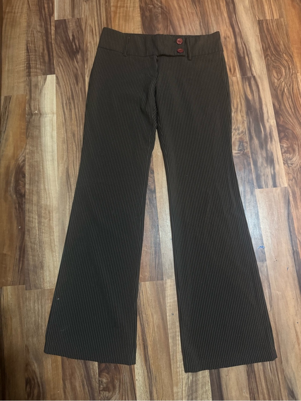 Office Siren Brown Pinstripe Flared Dress Pants
